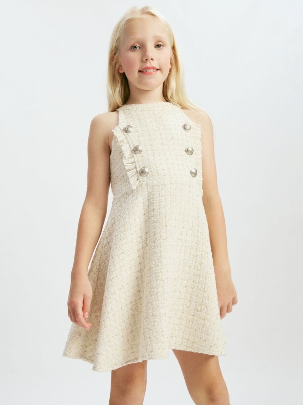 Bardot Junior Tweed Beige Gold Metallic Sz 14